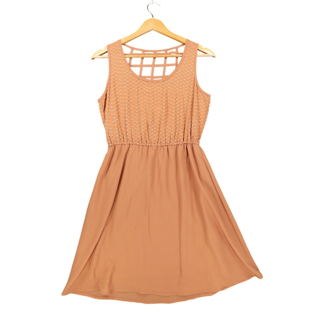 Blu Pepper Sleeveless Dress Small Rust Orange Lattice Cage Back Geometric Print